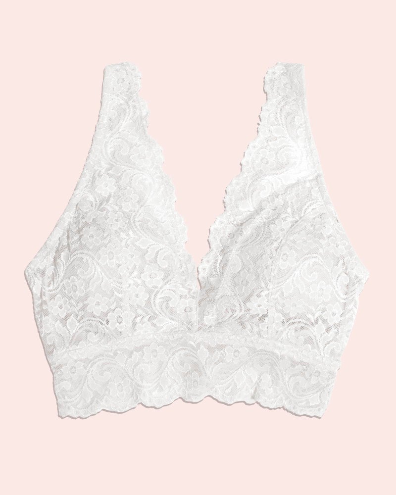 Smart & Sexy Women's Signature Lace Deep V Neck Wireless Bralette, Bralettes For Women With Support, Bralettes and Bralette Pack White XL - Image 2