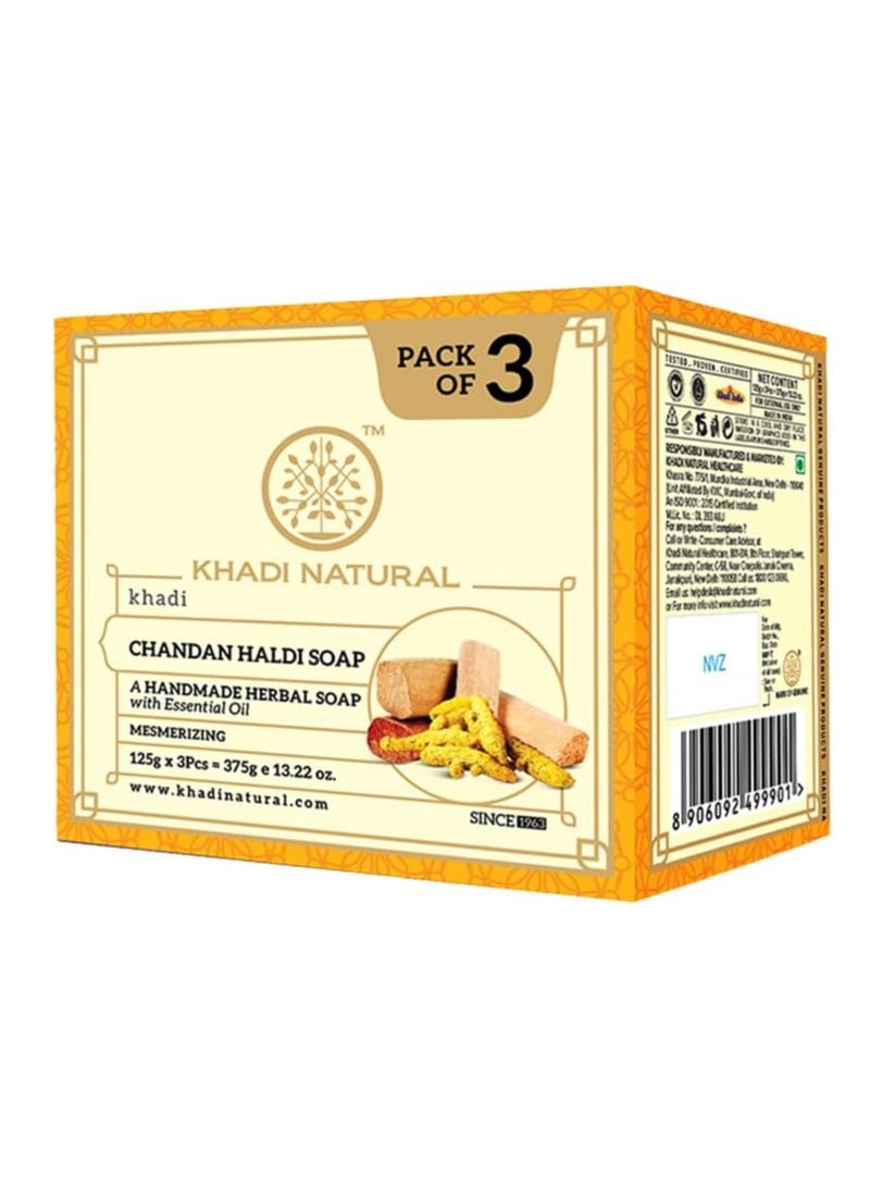 كادي نيتشورال صابون خادي تشاندان هالدي الطبيعي عبوة من 3 قطع (125 جرام × 3) 375 جرام - Image 1