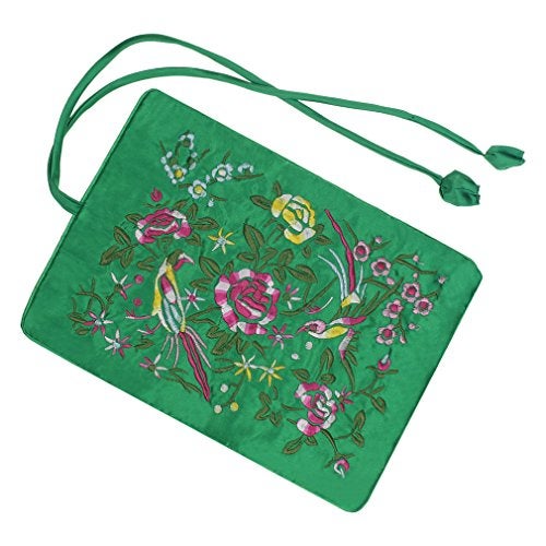 Lidwot Dark Green Silk Jewelry Organizer Roll for Travel – Vintage Embroidery Storage Bag with Zippered Pockets, Foldable Pouch for Rings, Necklaces & Earrings, Compact Luxury Gift - Image 3