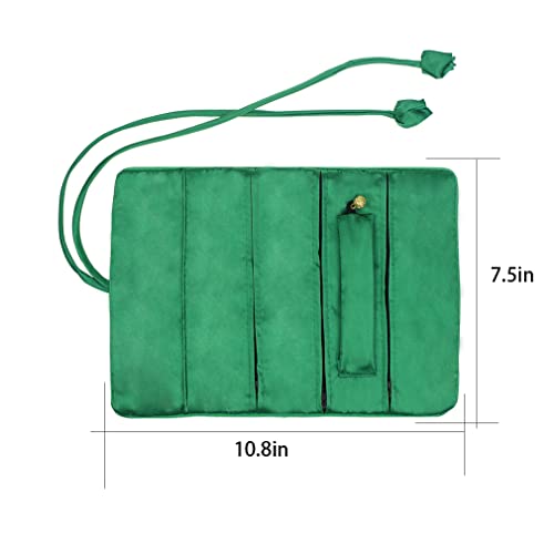 Lidwot Dark Green Silk Jewelry Organizer Roll for Travel – Vintage Embroidery Storage Bag with Zippered Pockets, Foldable Pouch for Rings, Necklaces & Earrings, Compact Luxury Gift - Image 5