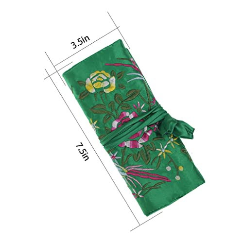 Lidwot Dark Green Silk Jewelry Organizer Roll for Travel – Vintage Embroidery Storage Bag with Zippered Pockets, Foldable Pouch for Rings, Necklaces & Earrings, Compact Luxury Gift - Image 4