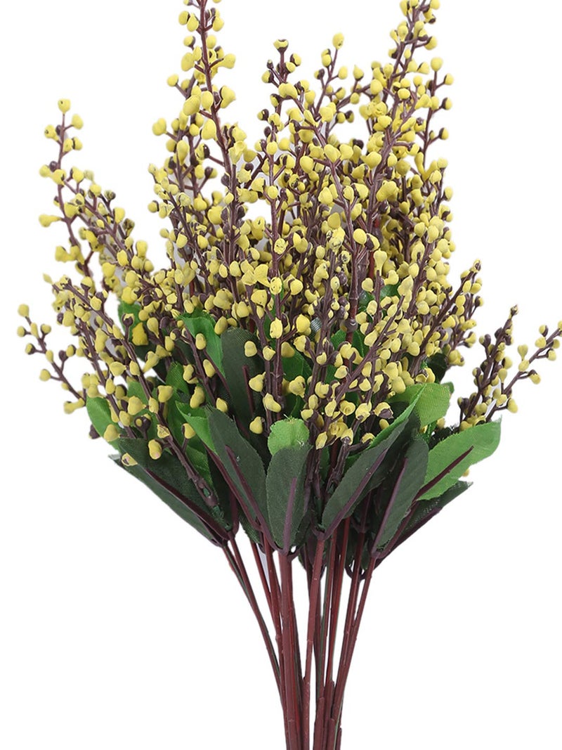 Fourwalls Artificial Polyester Mini Pearl Flower Bunche 32 cm Tall Set of 3 Yellow - Image 3