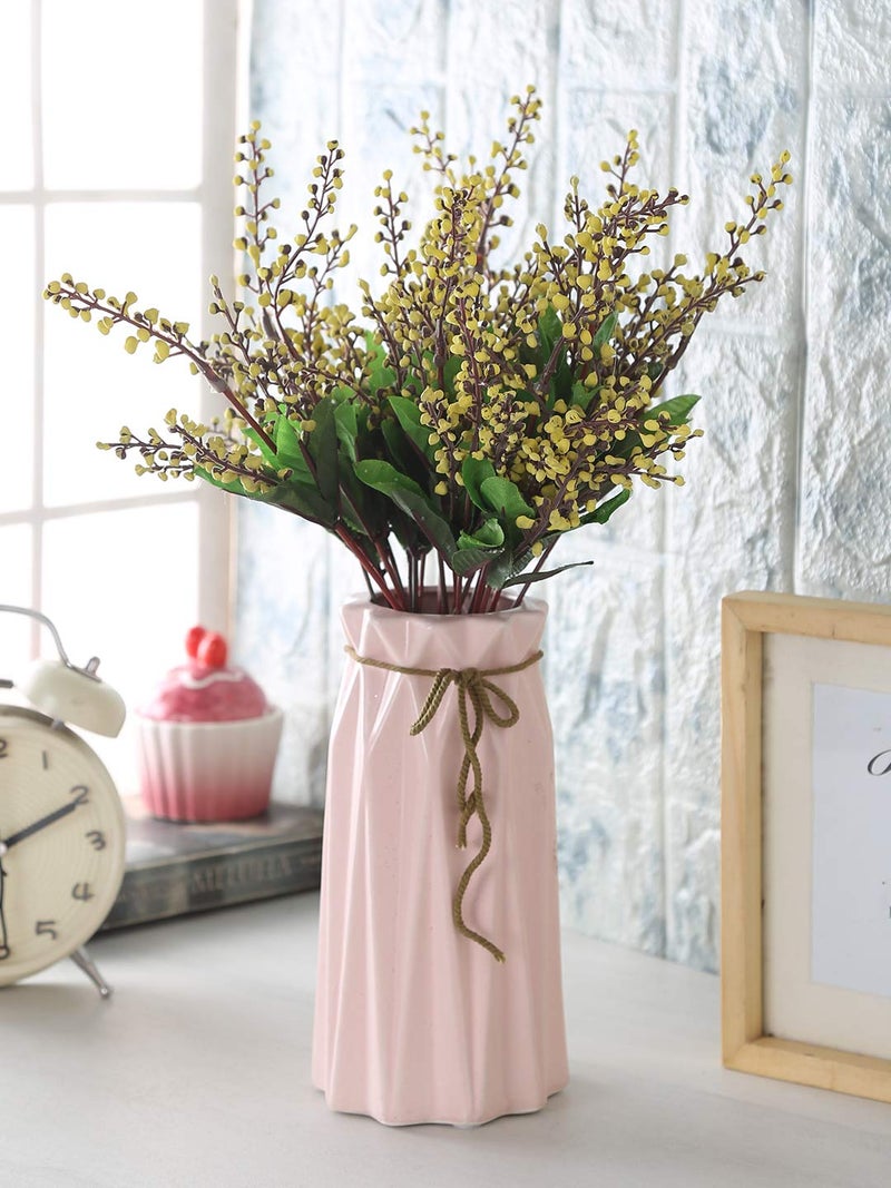 Fourwalls Artificial Polyester Mini Pearl Flower Bunche 32 cm Tall Set of 3 Yellow - Image 1