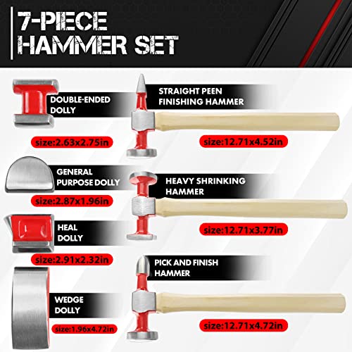 ct C&T 7 Piece Auto Body Repair Tool Hammer Dolly Set, Car Body Repair Tool Kit with Carrying Case, Hickory Handles - Image 3