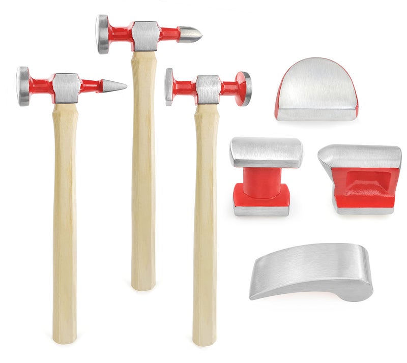ct C&T 7 Piece Auto Body Repair Tool Hammer Dolly Set, Car Body Repair Tool Kit with Carrying Case, Hickory Handles - Image 2