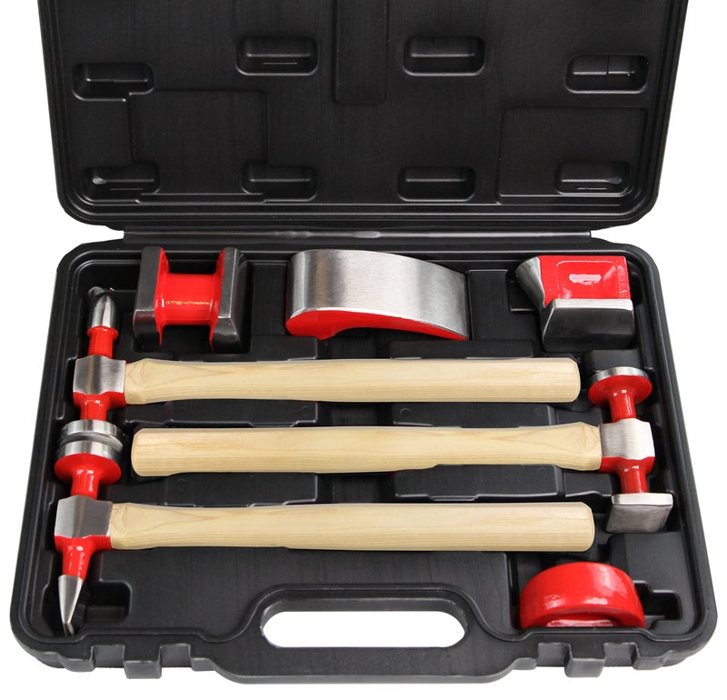 ct C&T 7 Piece Auto Body Repair Tool Hammer Dolly Set, Car Body Repair Tool Kit with Carrying Case, Hickory Handles - Image 1