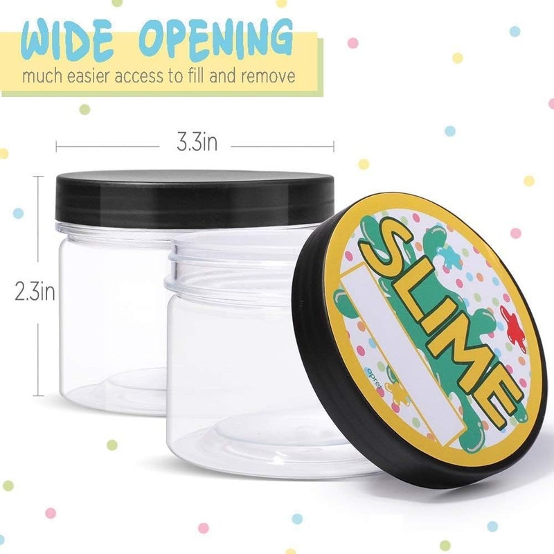 Opret 12 Pack 10oz Empty Slime Containers, Large Plastic Slime Jars with Lids and Labels Clear Storage Organizers for Slime Making, Food and Beauty Products, BPA Free - Image 2