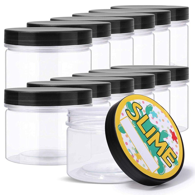 Opret 12 Pack 10oz Empty Slime Containers, Large Plastic Slime Jars with Lids and Labels Clear Storage Organizers for Slime Making, Food and Beauty Products, BPA Free - Image 1