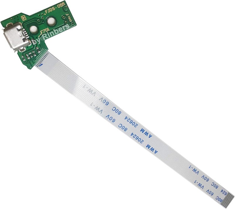 Rinbers حزمة من 2 قطع JDS-050 JDS-055 منفذ شحن بديل محول Micro USB مقبس شحن لوحة دائرة كهربائية مع كابل مرن 12 سنًا لوحدة تحكم Sony PS4 الجيل الخامس DualShock 4 - Image 1