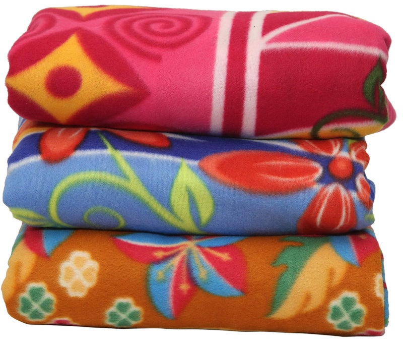 Goyal's ® Fleece Double Bed Multicolour Printed AC Polar Blanket - Set of 3 - Image 2