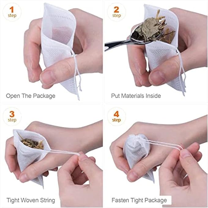 ECVV 200Pcs Disposable Drawstring Tea Filter Bags NonWoven Fabric Pouches Seal Mesh Bags Coffee Sachet Bags For Loose Leaf Tea Coffee Herb Spice Tefbag01200W - Image 4
