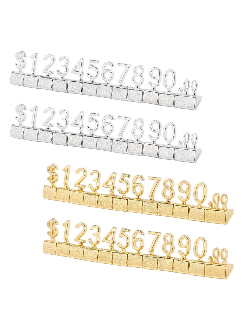 Price Labels, 4 Pieces Metal Adjustable Price Display Stand, Price Tag for Watch Ring Jewelry, Dollar Price Display Signs, Price Tags Stand Kit for Retail Shop, Jewelry Store, Counter (Gold/Silver) - Image 1