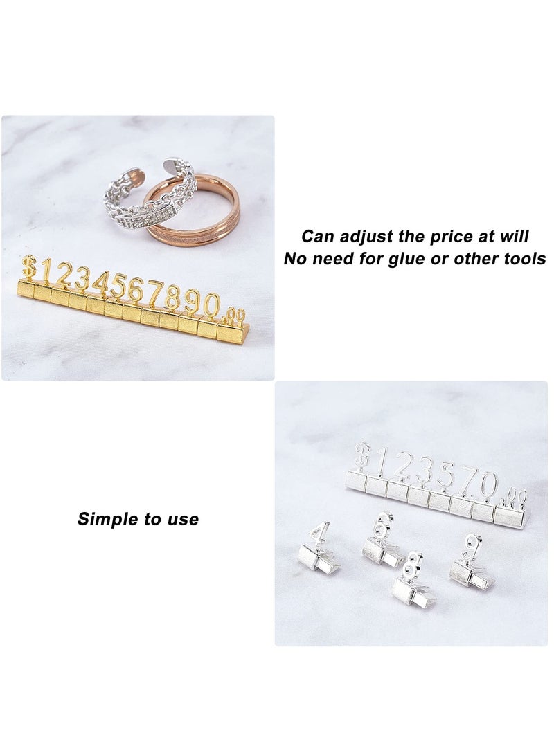 Price Labels, 4 Pieces Metal Adjustable Price Display Stand, Price Tag for Watch Ring Jewelry, Dollar Price Display Signs, Price Tags Stand Kit for Retail Shop, Jewelry Store, Counter (Gold/Silver) - Image 2