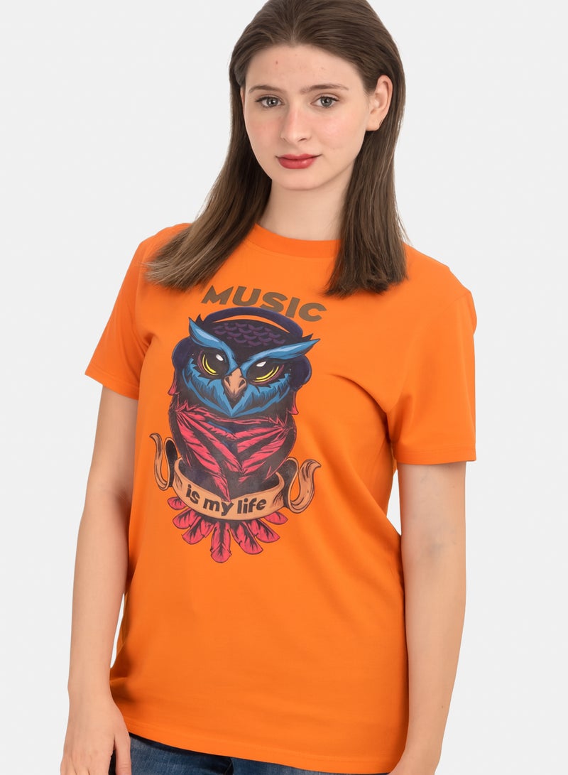 OWL T-shirt 'music Owl' Orange - Image 1