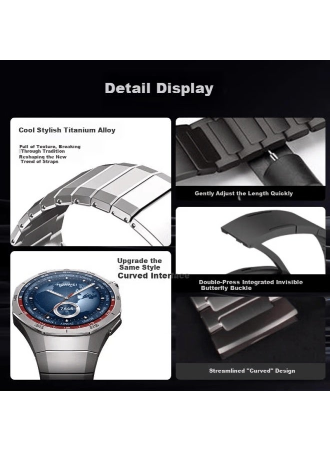 Watchbond Titanium Watch Strap For Huawei Watch Gt5 Pro, Pure Titanium Band For Men, Porsche Design Original Buckle Wristband, Smart Watch Gt5 Pro Dedicated Titanium Gray Full Titanium 48mm Business Watch Strap - Image 2