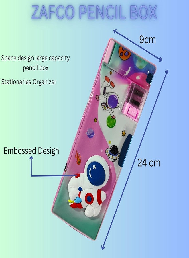 ZAFCO Magnetic Astronaut Pencil Box with Sharpner Large Capacity Space Theme for Kids Boys Girls School Going Children Stationaries Organizer Birthday Return Gift School Supplies (Pack of 1) - Image 3