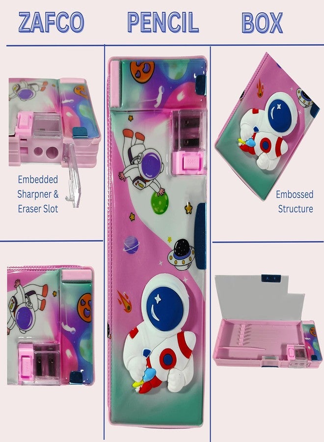 ZAFCO Magnetic Astronaut Pencil Box with Sharpner Large Capacity Space Theme for Kids Boys Girls School Going Children Stationaries Organizer Birthday Return Gift School Supplies (Pack of 1) - Image 5