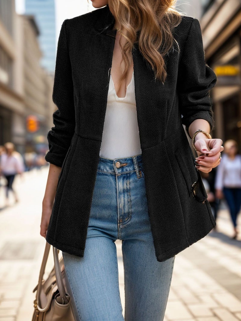 Women's Tailored Jacquard Stitching Wool Blend Coat - Image 2