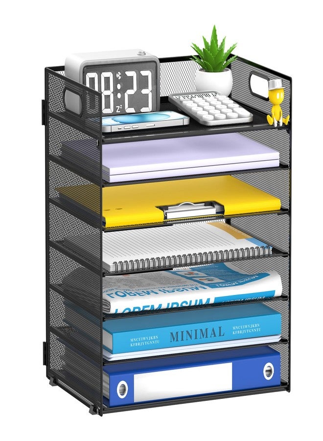 ReePlan 7-Tier Paper Organizer for Desk, Letter Tray with Handle Mesh Desk File Organizer, Workspace Organizers, Paper Sorter Organizer for Office Home School (Black) - Image 1