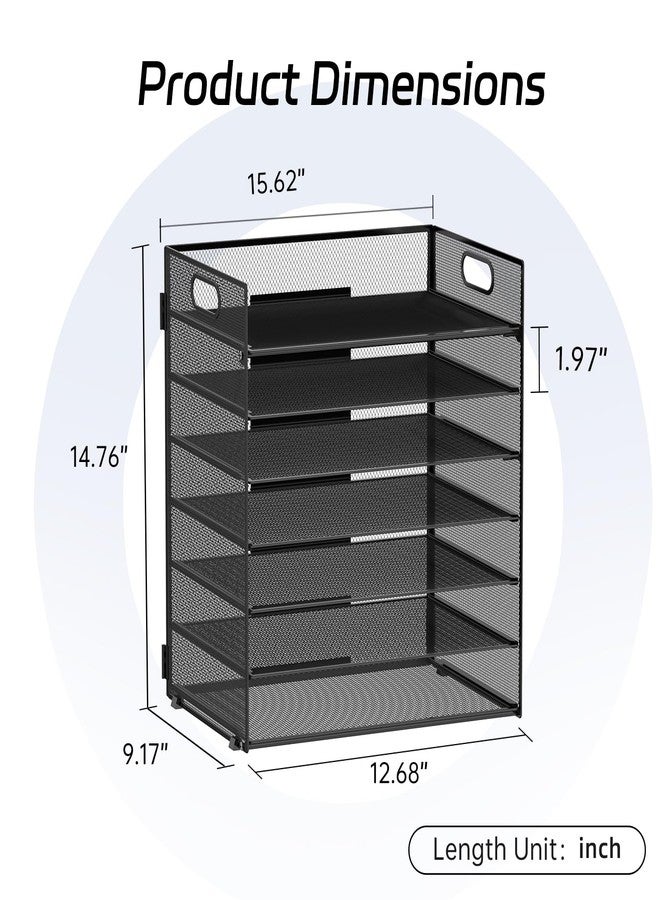 ReePlan 7-Tier Paper Organizer for Desk, Letter Tray with Handle Mesh Desk File Organizer, Workspace Organizers, Paper Sorter Organizer for Office Home School (Black) - Image 2