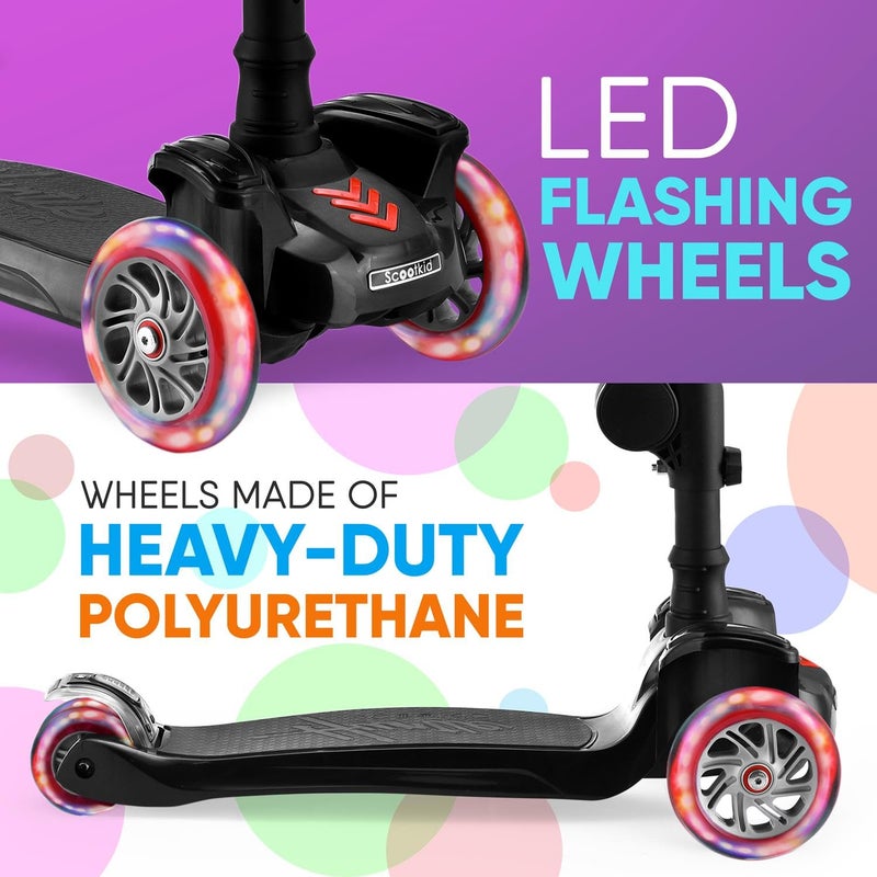 Hurtle 3 Wheeled Scooter for Kids - 2-in-1 Sit/Stand Child Toddlers Toy Kick Scooters with Flip-out Seat, Adjustable Height, Wide Deck, Flashing Wheel Lights, For Boys/Girls 1 Year Old+ - Image 4
