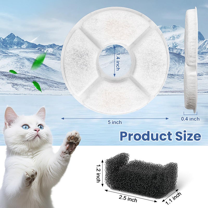 Beyolike 12 Pack Cat Water Fountain Filter, 8 Pcs Cat Fountain Filters Replacement Dia is 5" & 4 Pcs Pre-Filter Sponges for 81oz / 2.4L Round Automatic Pet Water Fountain Dog Dispenser, 3-Filtration System - Image 3