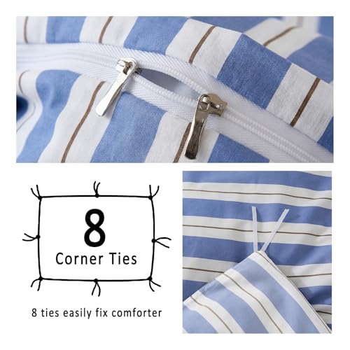 Merryword Blue and White Striped Duvet Cover Set Queen Size 100% Cotton Bedding Set with Modern Coastal Style Soft Breathable Linen Like Bedding Set 3 Pieces - Image 5