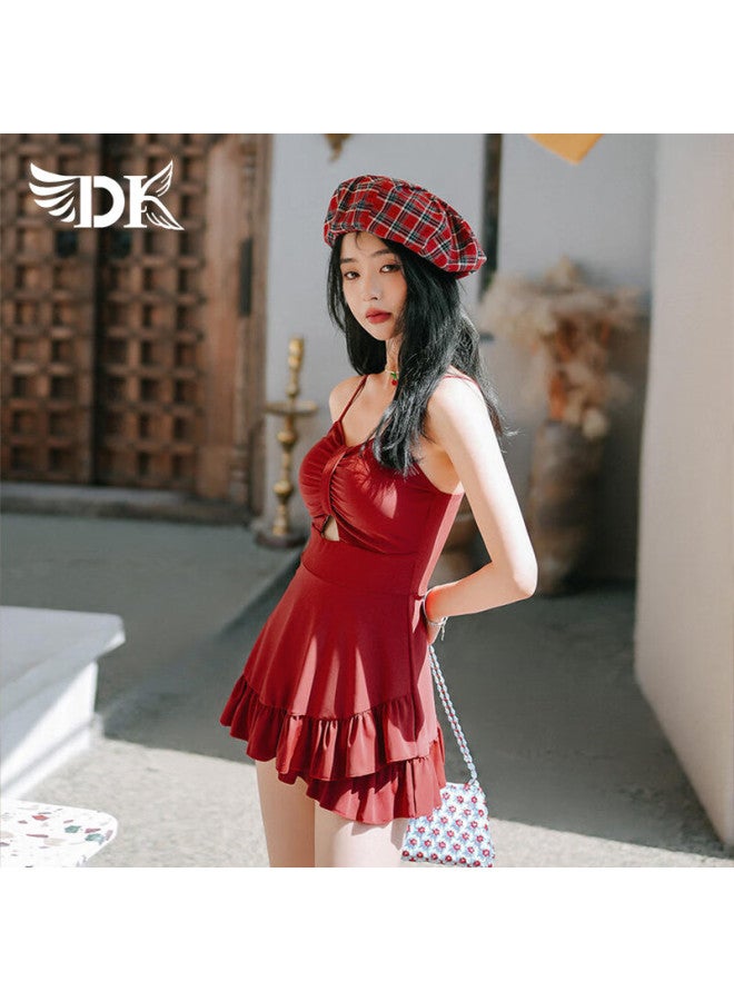 Dk One-piece Swimsuit For Women, Conservative, 2025 New Style, Long Sleeves, Elegant, Slimming, Suitable For Curvy Girls, Conceals Body Flaws, Perfect For Hot Springs, Xxl