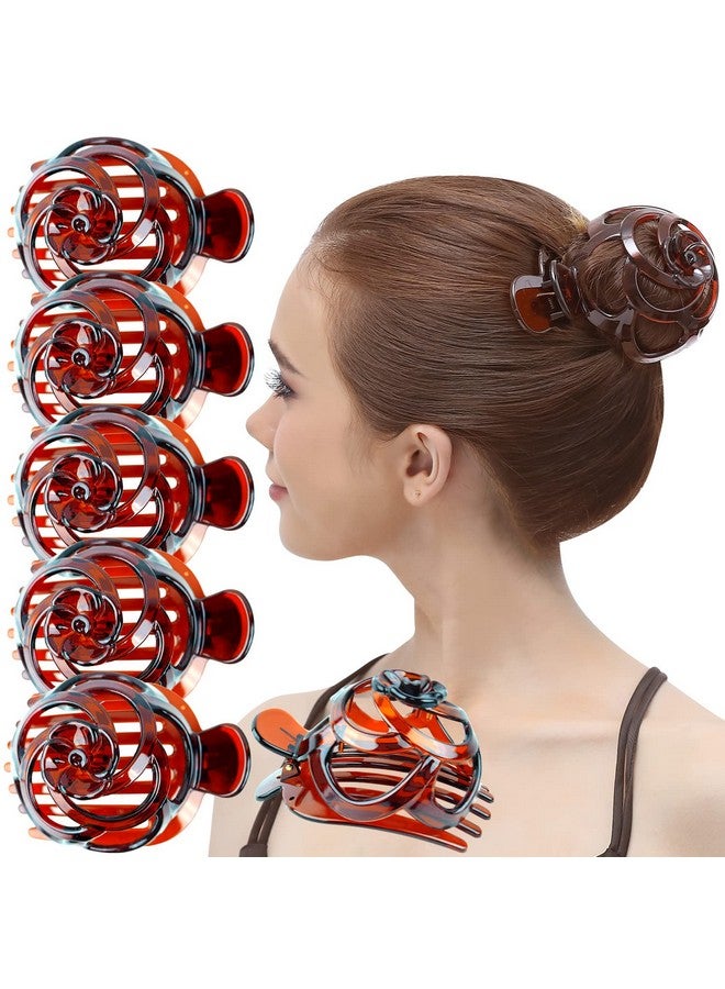 RC ROCHE ORNAMENT 6 Pcs Womens Stylish Rose Dome Comb Clamp Shell Plastic No Slip Strong Secure Grip Side Slide Bun Maker Beauty Accessory Hair Clip Large Brown - Image 2