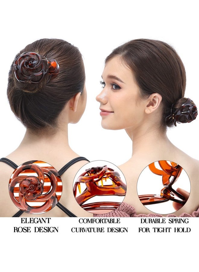 RC ROCHE ORNAMENT 6 Pcs Womens Stylish Rose Dome Comb Clamp Shell Plastic No Slip Strong Secure Grip Side Slide Bun Maker Beauty Accessory Hair Clip Large Brown - Image 3