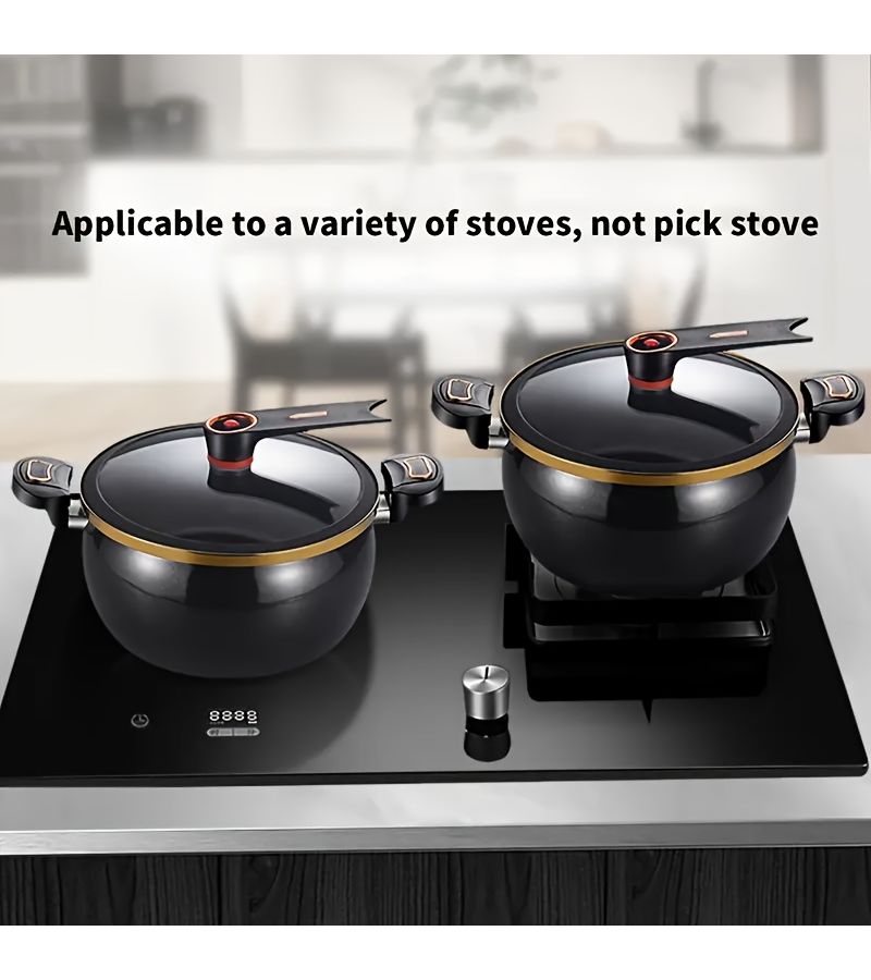 Multifunctional Large Capacity Dumpling Soup Pot Drum Shaped Cooking Pot Nonstick Enamel Cookware For Stewing Induction Cooktop Gas Stove Black - Image 3