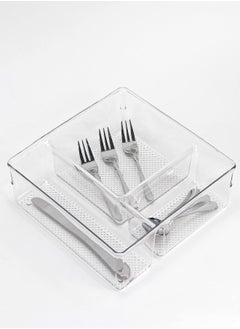 Akdc Acrylic Cutlery Tray Clear Transparent Sturdy Drawer Organizer Utensil Trays Flatware Storage Box For Kitchen Spatulas Makeup Accessories Jewelry Dresser Bathroom Office (3-Three Division)