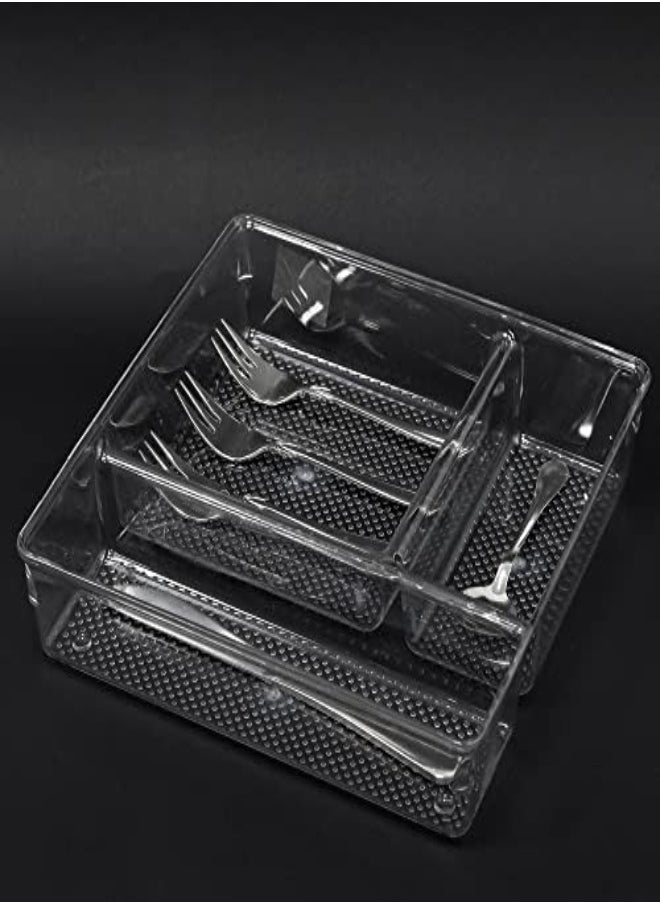 AKDC - Akdc Acrylic Cutlery Tray Clear Transparent Sturdy Drawer Organizer Utensil Trays Flatware Storage Box For Kitchen Spatulas Makeup Accessories Jewelry Dresser Bathroom Office (3-Three Division) - Image 1