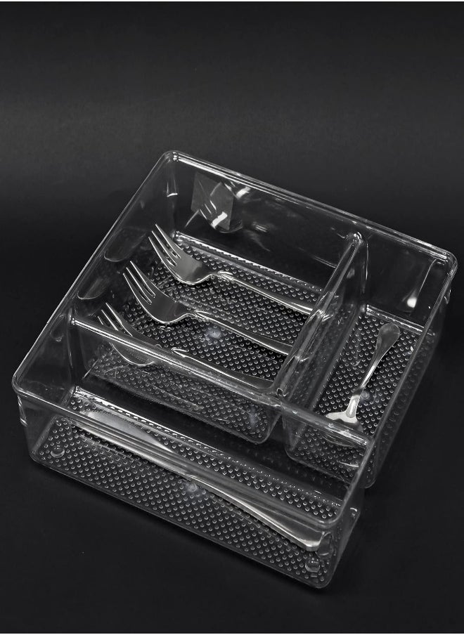 AKDC - Akdc Acrylic Cutlery Tray Clear Transparent Sturdy Drawer Organizer Utensil Trays Flatware Storage Box For Kitchen Spatulas Makeup Accessories Jewelry Dresser Bathroom Office (3-Three Division) - Image 1