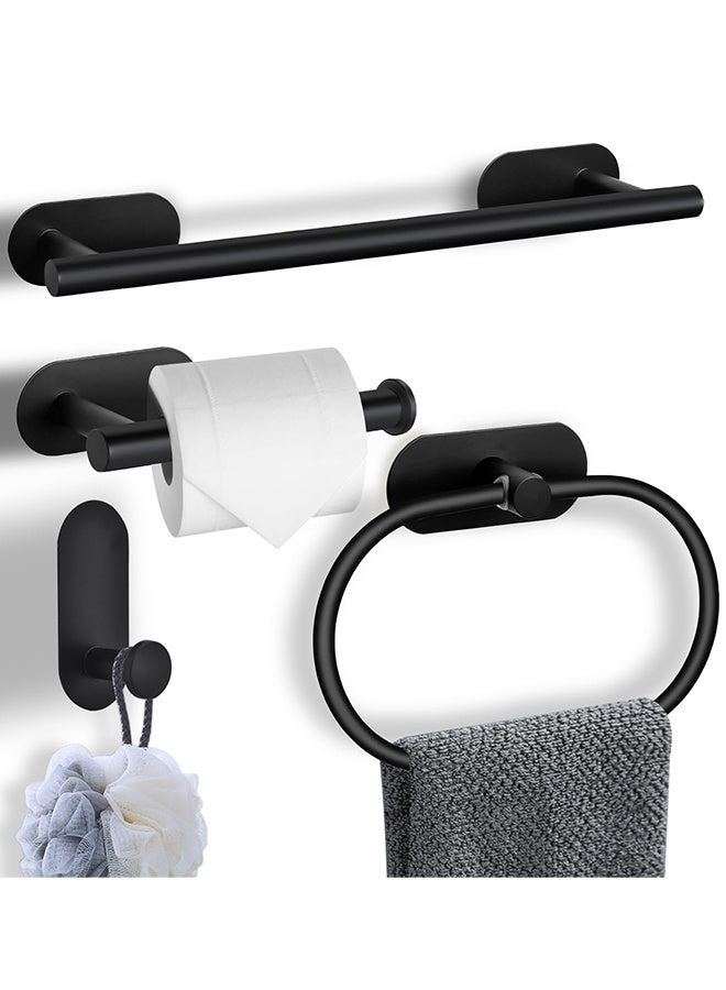 4 Pieces Bathroom Hardware Set, Matte Black Bathroom Accessories Set, 16 inch Towel Bar, Towel Racks for Bathroom, Robe Towel Hooks, Toilet Paper Holder Wall Mounted  - Image 1