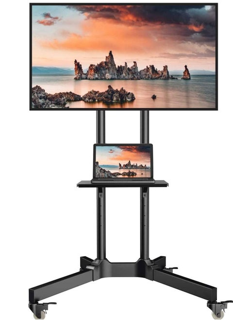 Mobile TV Cart with Wheels for 32-65 Inch LCD LED Plasma Flat Screen TVs- Height Adjustable Rolling TV Stand Hold up to 132 lbs- Floor Stand with Tray Max VESA 600x400mm