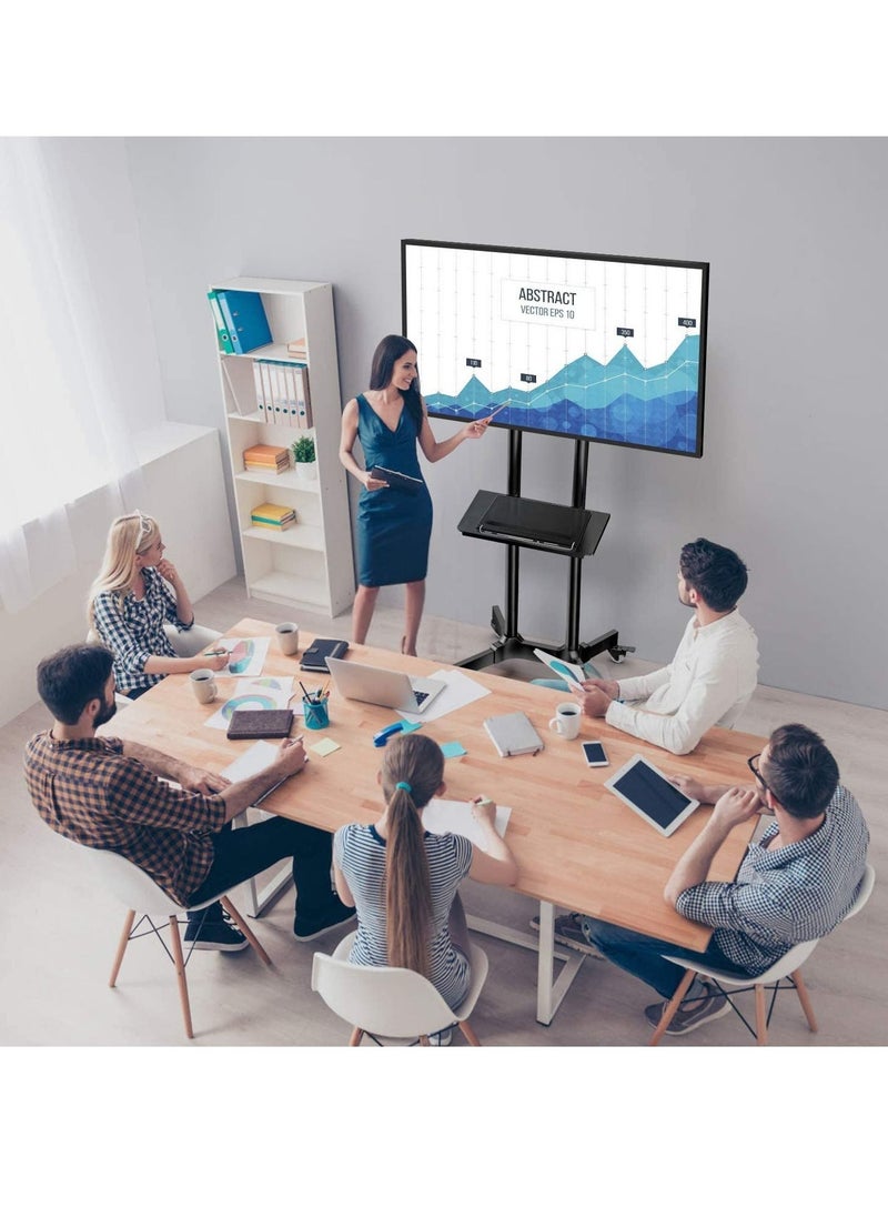 Mobile TV Cart with Wheels for 32-65 Inch LCD LED Plasma Flat Screen TVs- Height Adjustable Rolling TV Stand Hold up to 132 lbs- Floor Stand with Tray Max VESA 600x400mm