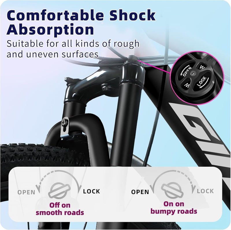 Rovyfota 26Inch Mountain Bike, 21 Speed MTB, Bicycle with High Carbon Steel Frame, Suspension Fork, Dual-Disc Brake, for Adult youth, Men Womens Bikes - Image 4