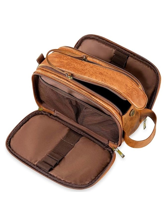 Toiletry Bag for Men, Large Travel Shaving Dopp Kit Water-resistant Bathroom Toiletries Organizer PU Leather Cosmetic Bags
