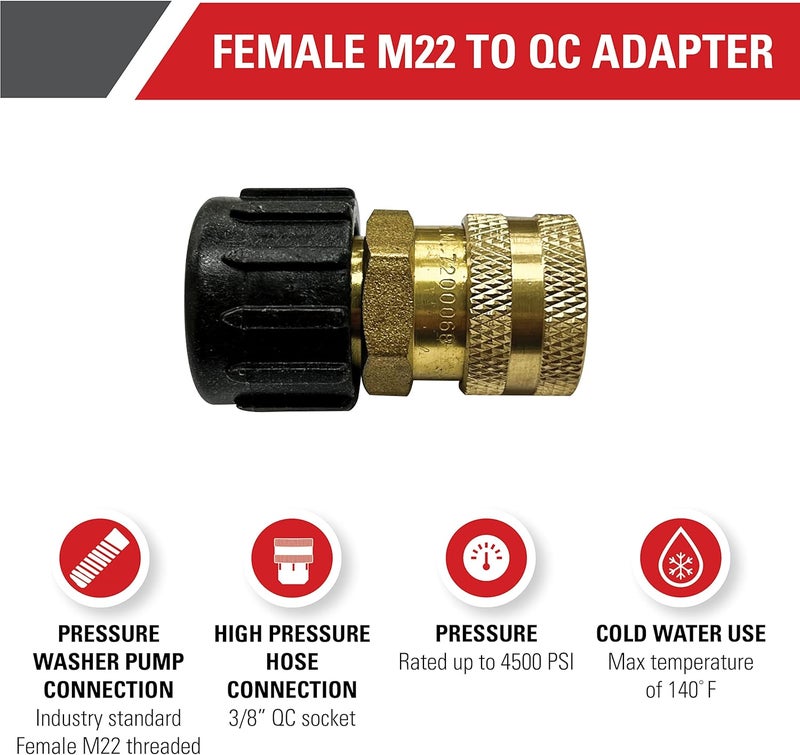 Simpson Cleaning 7200068 Replacement QC Socket for Pressure Washer Pumps Up to 4500 PSI Brass Female M22 Gold - Image 2