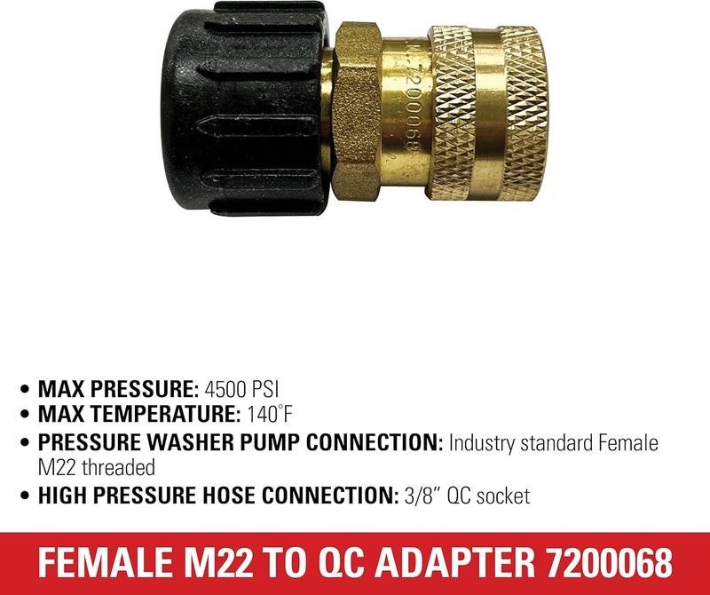 Simpson Cleaning 7200068 Replacement QC Socket for Pressure Washer Pumps Up to 4500 PSI Brass Female M22 Gold - Image 4