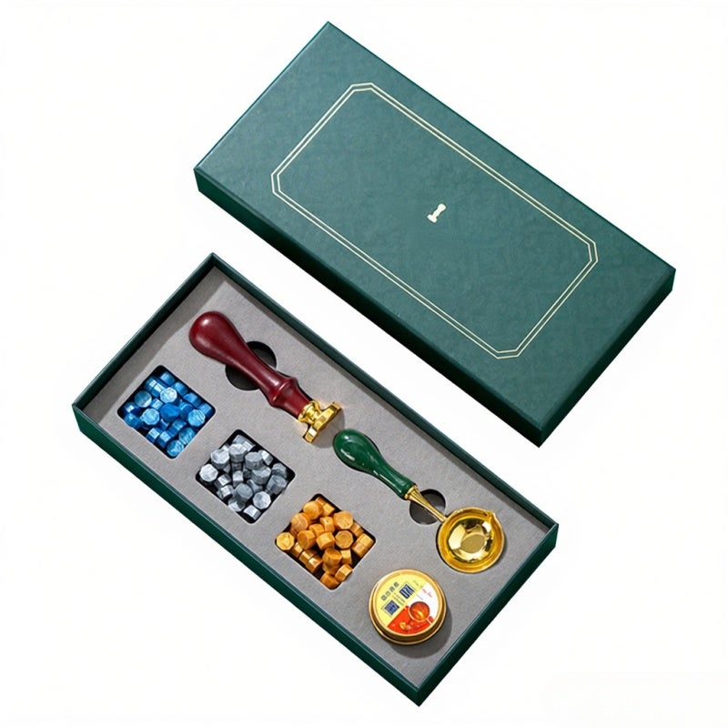 Wax Seal Kit: 3-Color Wax Seal Beads, 1 Stamp, 1 Melting Spoon, 1 Fragrant Candle - Exquisite Gift Box Packaging, Mixed Color Wax Sealing for Wedding Invitations, Envelopes, Journal Decor & Craft Proj - Image 1