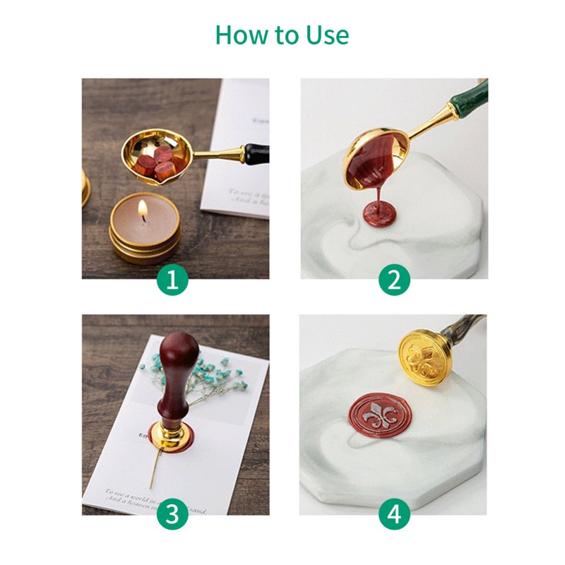 Wax Seal Kit: 3-Color Wax Seal Beads, 1 Stamp, 1 Melting Spoon, 1 Fragrant Candle - Exquisite Gift Box Packaging, Mixed Color Wax Sealing for Wedding Invitations, Envelopes, Journal Decor & Craft Proj - Image 3