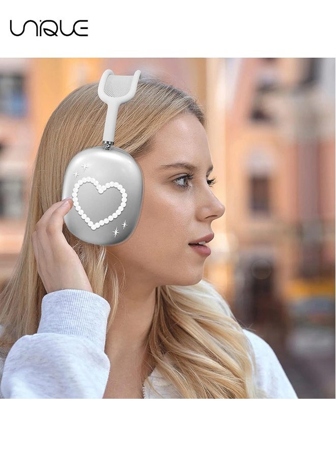 Unique - For AirPods Max Case, Pearl Heart Pattern Case, Lacquered Soft TPU Scratch Resistant Protective Ear Cups Airpods Max Headphone Case (Heart) - Image 1