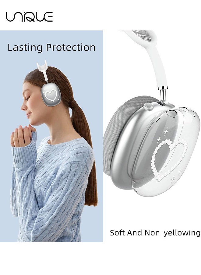 Unique - For AirPods Max Case, Pearl Heart Pattern Case, Lacquered Soft TPU Scratch Resistant Protective Ear Cups Airpods Max Headphone Case (Heart) - Image 1