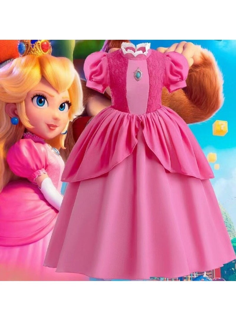 Mario Peach Princess Costume,Snow Queen Costume, Princess Party Encanto Dress Up for Kids Outfits Cosplay Halloween Costume for Girls - Image 5