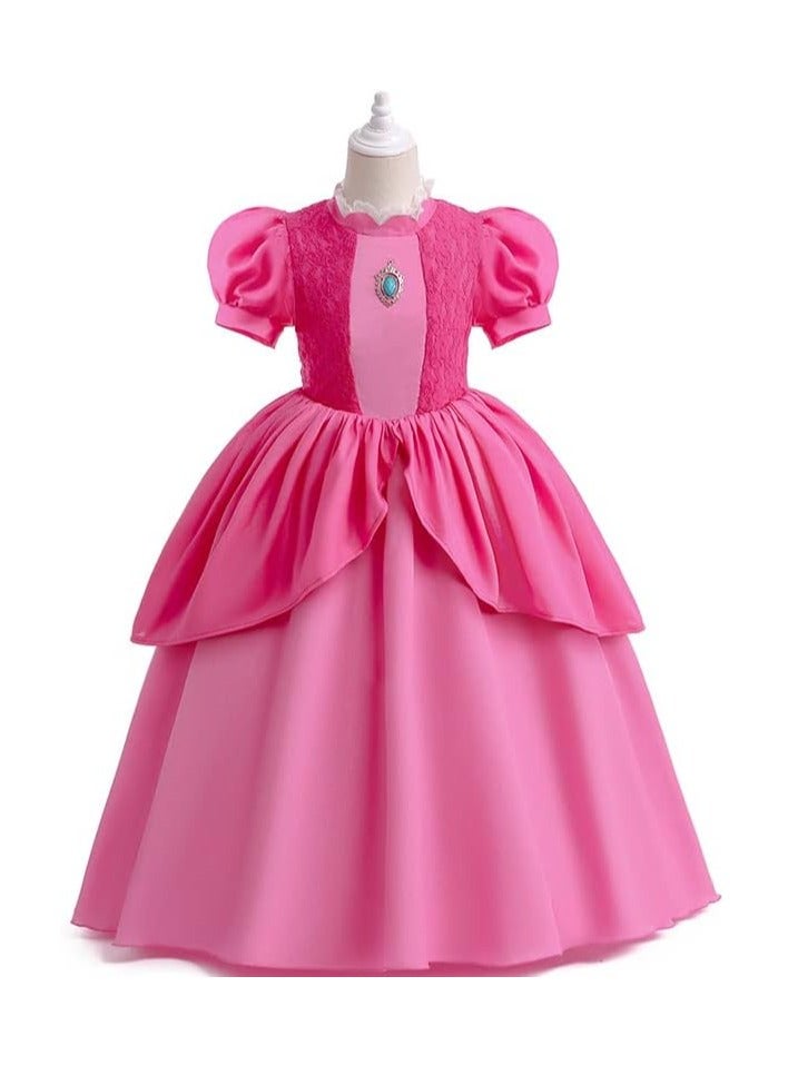 Mario Peach Princess Costume,Snow Queen Costume, Princess Party Encanto Dress Up for Kids Outfits Cosplay Halloween Costume for Girls - Image 2
