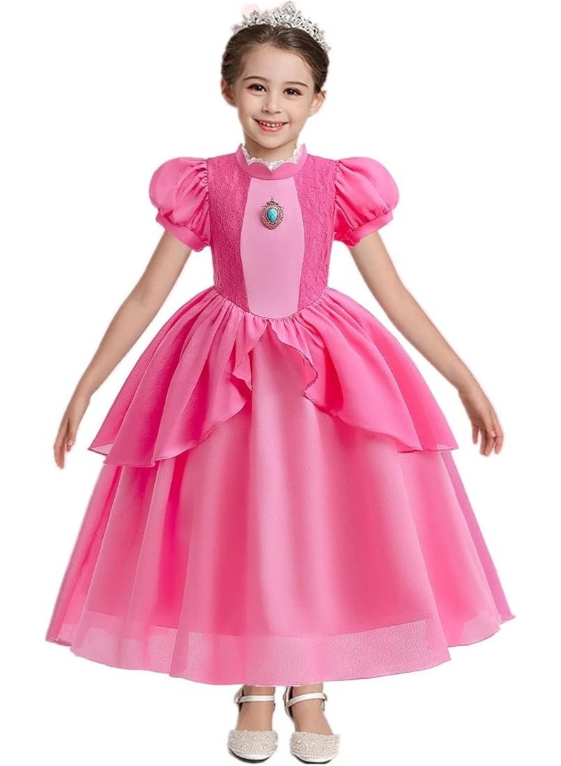 Mario Peach Princess Costume,Snow Queen Costume, Princess Party Encanto Dress Up for Kids Outfits Cosplay Halloween Costume for Girls - Image 1