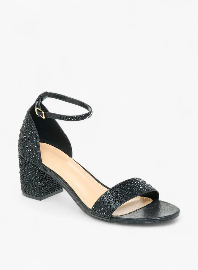 Celeste Women's Embellished Block Heel Sandals with Buckle Closure