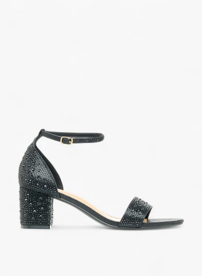 Celeste Women's Embellished Block Heel Sandals with Buckle Closure